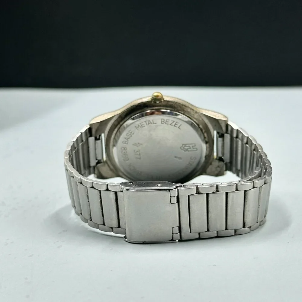 Vintage Helbros Watch Men Silver Gold Two Tone White Dial New Battery 8.5 Inch